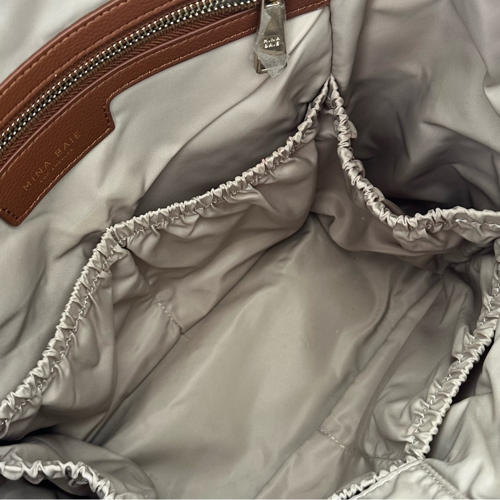 Mina Baie Stevie Terra Tan Vegan Leather Backpack Shoulder Diaper Bag + Add-Ons - Picture 13 of 14